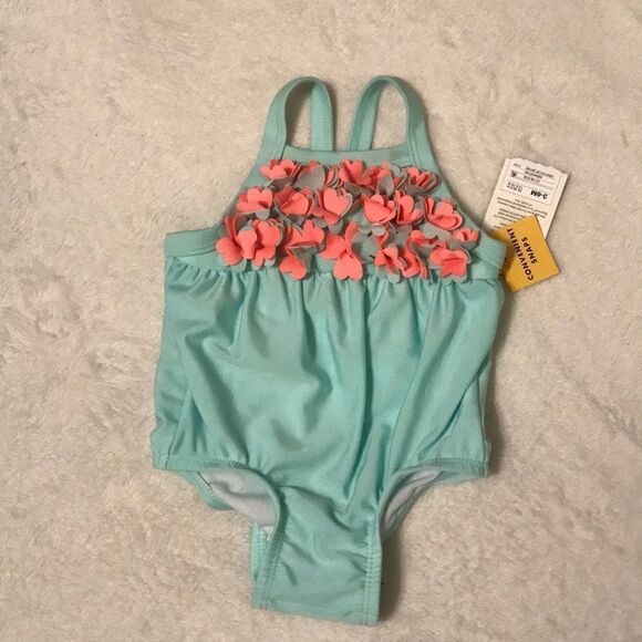 NWT Cat & Jack Rosette Trimmed Swimsuit - 3-6 Mths - Picture 1 of 9